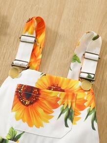 Jeune fille Pantalon décontracté à bretelles avec poche et imprimé tournesol, été