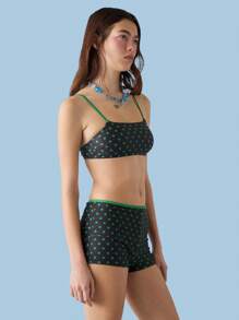 COUREZ Scoop Neck Summer Bralette With Booty Shorts Set Y2K Vintage - Black - View 5