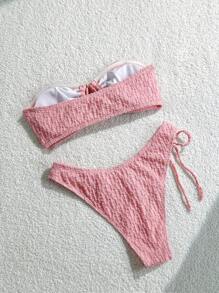 Swim Mod Conjunto de bikini sexy de unicolor tipo bandeau para mujeres - Rosa - Ver 2