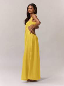 MUSERA Ruched Bust Extreme Wide Leg Jumpsuit Summer Vacation Spring Summer Boho Wedding Guest Holiday Graduation Date Night - Yellow - View 3