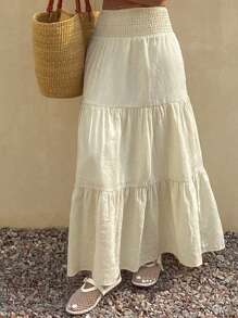 DAZY Damen Einfarbiger Rock für Urlaub & Lässig - Beige - Übersicht 6