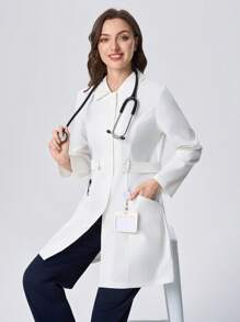 Scrubzie Camice da laboratorio/da medico anti-grinze con cintura in vita e molteplici tasche