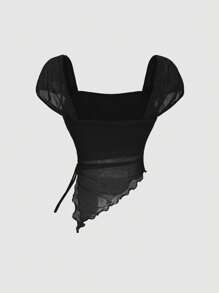 SHEIN MOD Black Cute Lace-Up Casual T-Shirt, Outgoing Top, Fashionable Blouse For Women