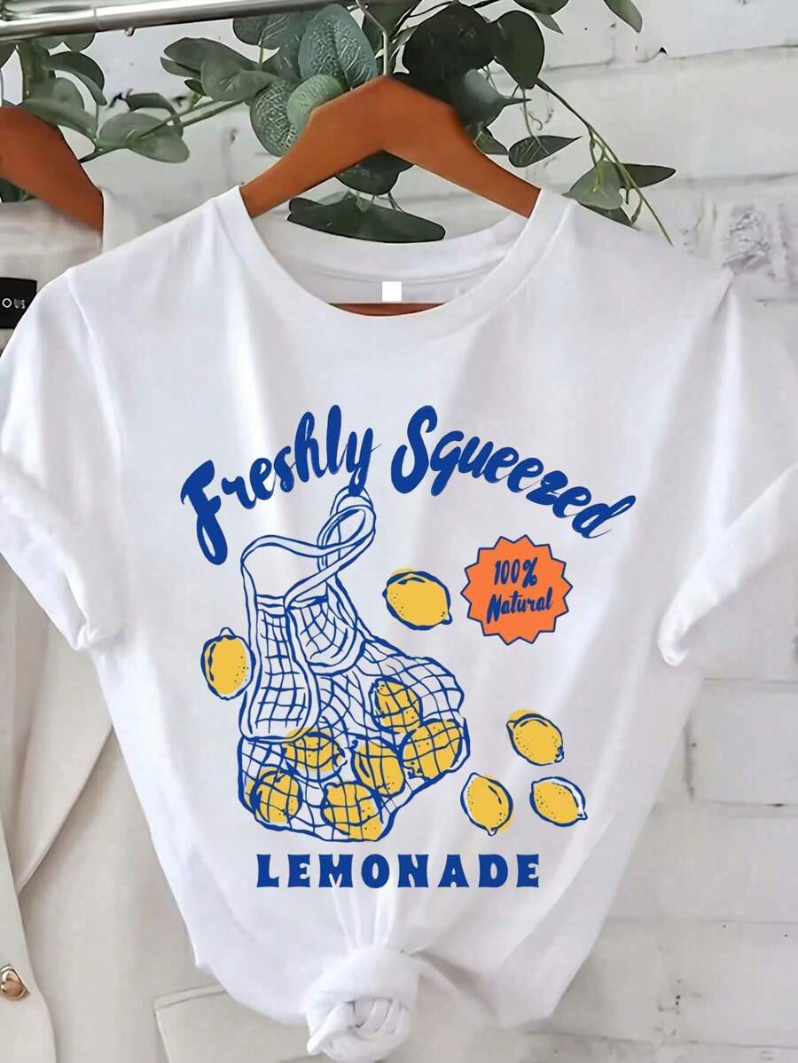 Flirla 夏季女士水果印花圆领短袖休闲宽松T恤 - 白色 - 查看 1