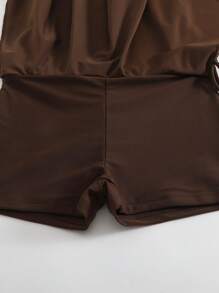 SHEIN Swim Váy bơi thắt eo nơ màu trơn cho nữ - màu nâu - Xem 4