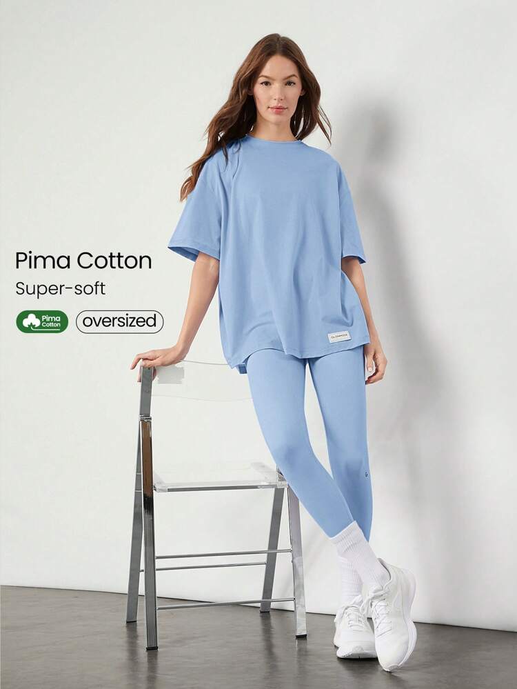 Pima Cotton Unisex Short Sleeve Round Neck Oversized Tee Daily Casual