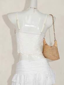 SHEIN ICON Textured Jacquard Fabric Slit Hem Bohemian Style Camisole - Beige - View 2