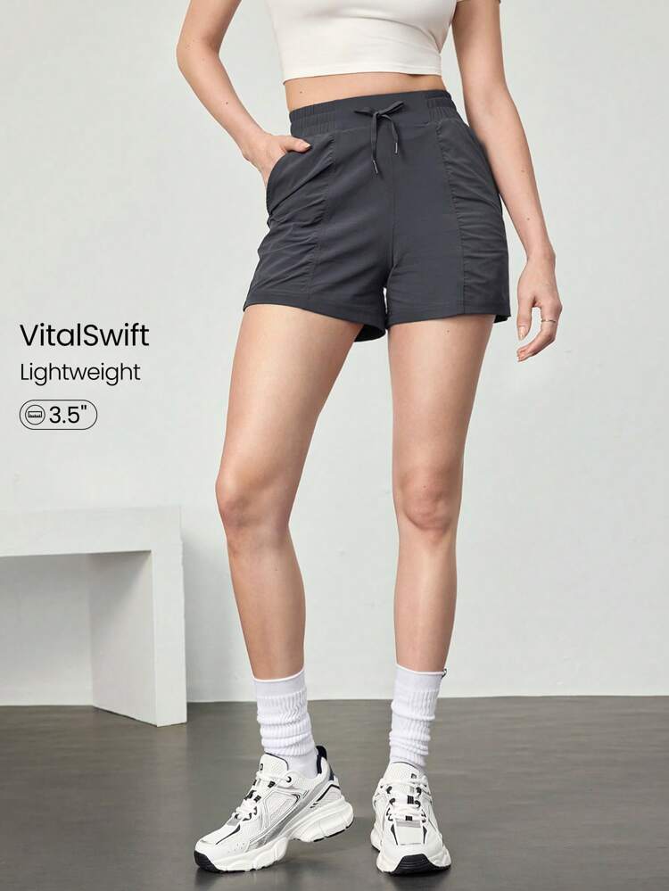 3.5" VitalSwift Quick-Dry Adjustable Drawstring Waist Ruched Shorts With Side Pockets Daily Casual