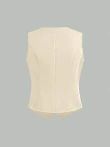 SHEIN Unity Chaleco de traje de unicolor minimalista casual - Albaricoque - Ver 2