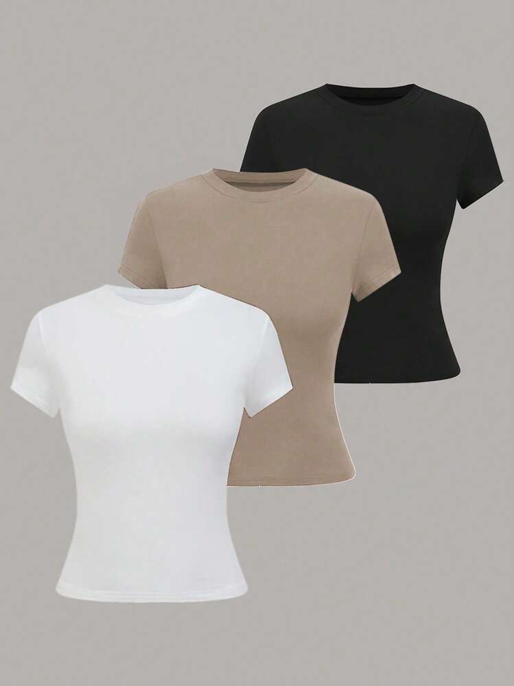 SHEIN Tall Women Casual Versatile Solid Color Short Sleeve T-Shirt - Multicolor - View 1