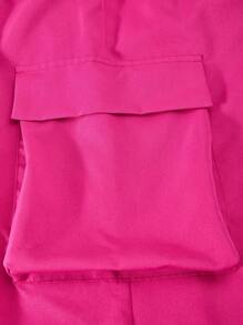 Teen Girls 2pcs Set: Graphic Print Round Neck T-Shirt + Deep Pink Cargo Pants - Hot Pink - View 6