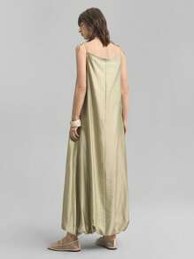 Ontre 女士夏季时尚纯色无袖长裙，春夏季女士连衣裙，优雅女士毕业礼服，度假礼服 - 卡其色 - 查看 6