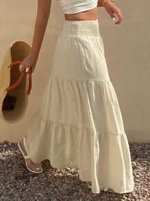 DAZY Damen Einfarbiger Rock für Urlaub & Lässig - Beige - Übersicht 4