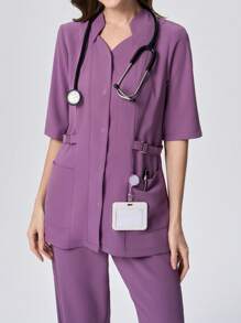 Scrubzie Anti-Wrinkle Long-Sleeve Shirt & Pants 2pcs/Set Ladies Scrub Uniform