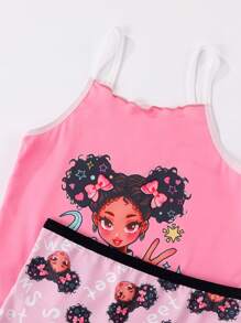 8pcs/Set Young Girl Black Ruffle Trim Camisole & Shorts Set, Casual & Simple Fashion Soft Printed Underwear - Multicolor - View 4