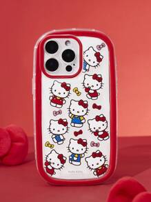 HELLO KITTY AND FRIENDS | SHEIN Cute Cat Printed Mobile Phone Case, Transparent Bow Print - Transparent Red Border Color Mobile Phone Case Compatible With Iphone - Multicolor - View 7