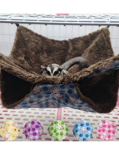 1 件柔软毛绒卡通兔子和草莓图案可拆卸双层保暖吊床睡袋，适用于仓鼠、蜜袋鼯等小型攀爬宠物，玩耍和睡眠，多种颜色和尺寸可选，适合秋冬季