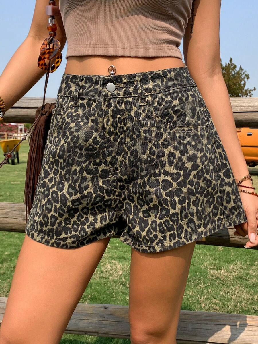 Livesso New Arrival Women's Loose Casual Leopard Print Denim Shorts For Summer