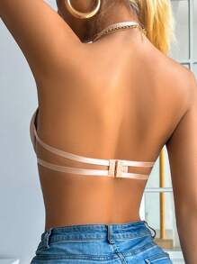 DesireSculpt 1 件女士纯色低领性感舒适内衣 - 杏色 - 查看 2