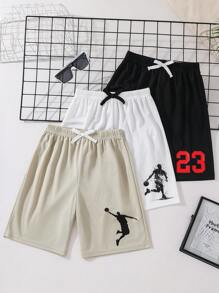 Compra 2 y lleva 3, set de 3 pantalones cortos deportivos y casuales para la escuela, cómodos, de moda, versátiles, suaves, con estampado de baloncesto y letras, adecuados para primavera y verano, para uso diario, exterior, escuela, calle, fiesta y hogar