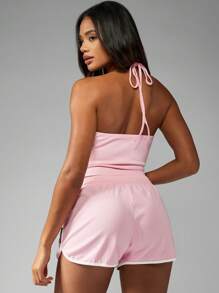 Missguided x Playboy Top corto de entrenamiento con cuello de halter y logotipo distintivo, estilo de sujetador deportivo atlético, top sin mangas de verano, ropa de ocio deportivo, atuendo de entrenamiento de estilo Y2K, ropa de estar en casa