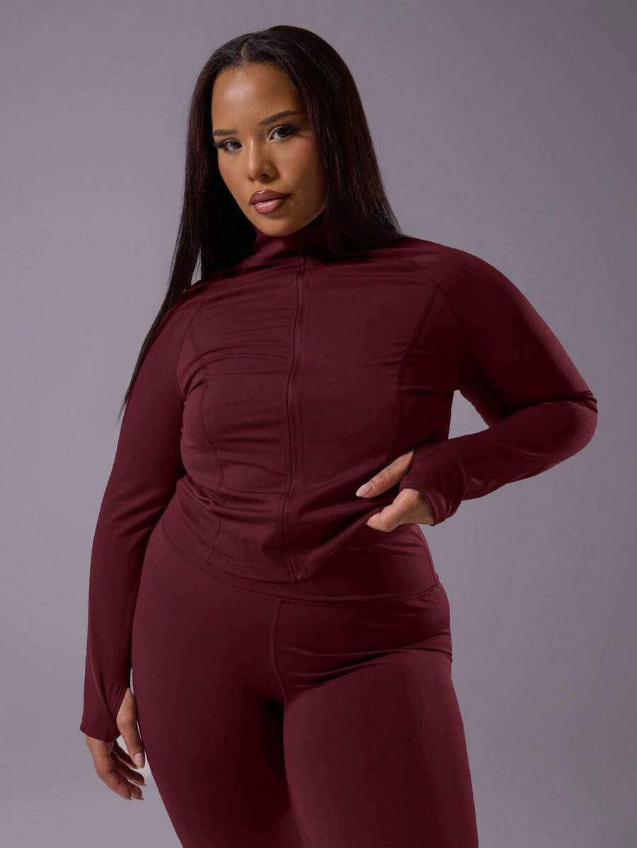 MUSERA Damen Große Größen Reißverschluss Sport Jacke für Gym, Training, Aktivität, Flughafen Fitness - Bordeaux - Übersicht 1