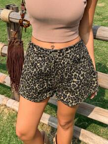 Livesso New Arrival Women's Loose Casual Leopard Print Denim Shorts For Summer