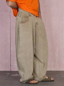 COUREZ Y2K Super Oversized Wide Leg Low Rise Jeans Vintage Cotton - Brown - View 4