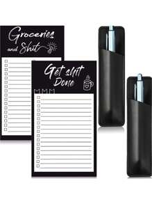 Blocs de notas para lista de la compra con diseño divertido, blocs magnéticos para refrigerador con 1 pieza de soporte para bolígrafo, bolsa magnética para marcadores - Para listas de compras y pendientes (sin bolígrafo)