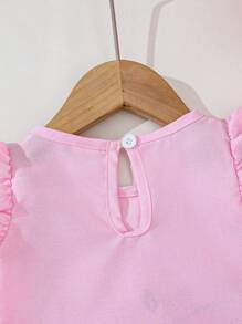 Baby Girl Pink Summer Cute Family Matching Bunny Embroidered Cap Sleeve Top & Floral Print Leggings Set,Suitable For Easter Outing,Party,Photography - Pink - View 8