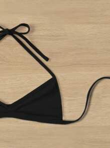 Swim SXY Women Solid Color Simple Halter Strap Bikini Top,Summer Beach - Black - View 6