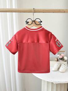 SHEIN Playful Pals 女婴婴儿豹纹数字图案黑色休闲运动街头时尚平纹 T 恤