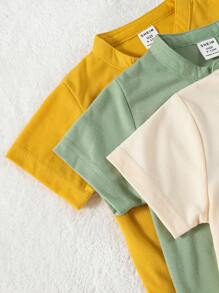 SHEIN 3pcs Baby Boy Vintage Cool Colorblock Collared Short Sleeve Top, Spring/Summer - Multicolor - View 4