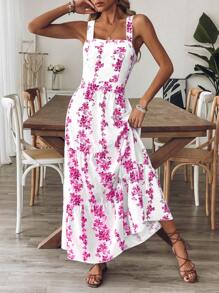 Breezaya Đầm hai dây họa tiết hoa cho nữ, eo thắt chặt, thường ngày cho ngày nghỉ, ban đêm - Màu Hồng Tươi - Xem 6