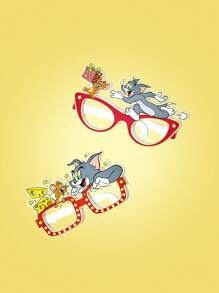 TOM & JERRY X SHEIN Cartoon Cat & Mouse Playtime Pattern Paper Glasses - Red - View 1