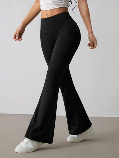 SHEIN PETITE Minimalistiska enfärgade byxor med bred midja för kvinnor