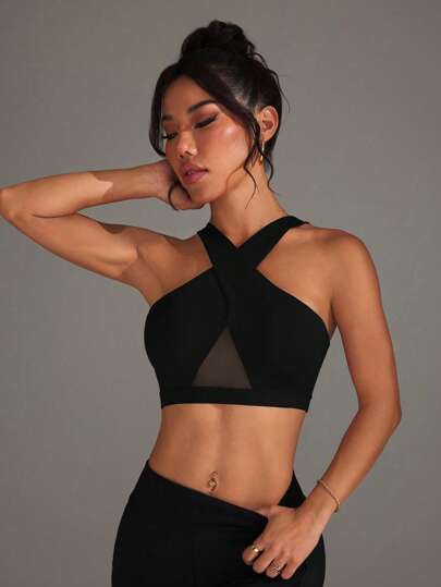 Easithlete Mesh Patchwork Criss Cross Wrap Sports BH view 3