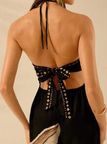 CAJUNI 女士露背阔腿连体衣度假休闲夏季波西米亚风热带椰子印花黑色连体衣 - 彩色 - 查看 5