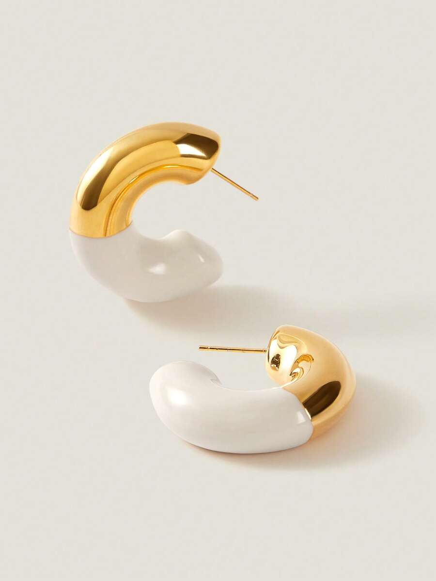Muvela 时尚简约撞色半圆耳钉 - 白色 - 查看 1