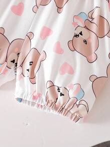 Baby Girl Bear Print Romper And Shorts Set - Pink - View 3