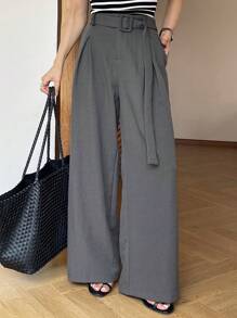 DAZY 女士宽松裤配腰带纯色休闲优雅夏季教师裤女士正装裤子