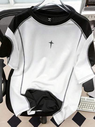 Claim Dot Camiseta de manga corta con estampado gráfico y bloques de color casual para hombres, ideal para el verano y salir