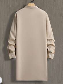 Manfinity Homme 男士长袖纯色休闲长衬衫，适合夏季 - 杏色 - 查看 2