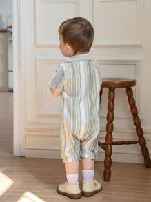 Souflis Souflis 休闲户外条纹翻领短袖复古可爱帅气男宝宝连体衣 - 彩色 - 查看 3