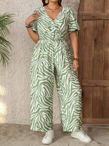 SHEIN LUNE 大码度假休闲全印花短袖连体裤