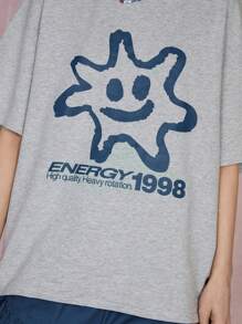 COUREZ Energy 1998 超大款短袖印花T恤 女式外出上衣 / 街头休闲 / Y2K / 休闲音乐节复古 100%纯棉 - 灰色 - 查看 8