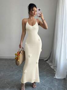 Elenzga Vestido casual de playa de malla 3D con estampado floral para mujeres