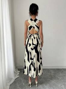 Elenzga 1 件女士无袖长裙，夏季时尚 - 杏色 - 查看 2