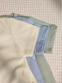 SHEIN Playful Pals 6件套男婴夏季纯棉条纹短袖T恤和裤子套装，白色、蓝色、绿色，舒适、休闲、百搭，适合日常穿着 - 彩色 - 查看 6