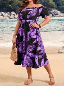 SHEIN Clasi Plus Size Off-Shoulder Short Sleeve Jumpsuit, Fashionable For Summer - Purple - View 3